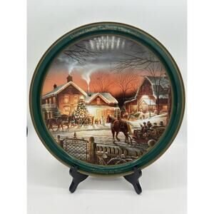 Terry Redlin's 2000 "Trimming the Tree" Christmas Tin Plate Country Decor
